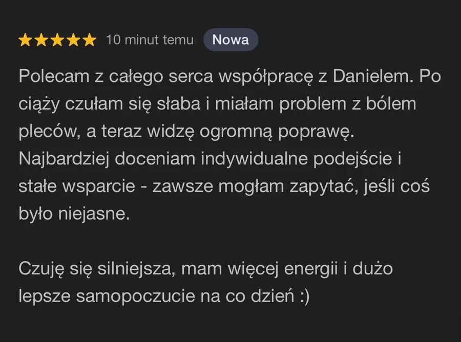Opinia podopiecznej: pięć gwiazdek, poprawa po ciąży